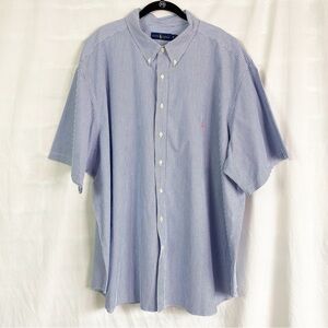 Polo Ralph Lauren Classic Blue Pin Striped Short Sleeve Button Down Shirt 4XB